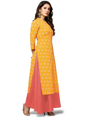 Yellow printed cotton ethnic-kurtis 4