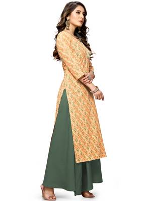 Beige printed cotton ethnic-kurtis 3