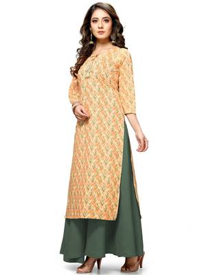 Beige printed cotton ethnic-kurtis 4