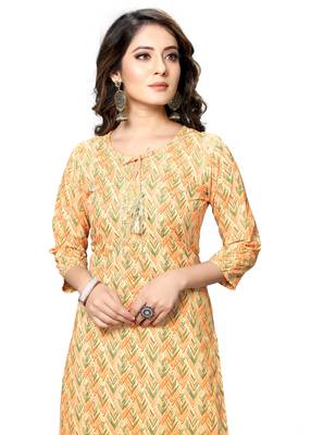 Beige printed cotton ethnic-kurtis 5
