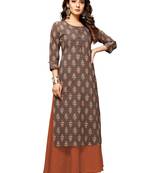 Rajnandini Brown printed cotton ethnic-kurtis