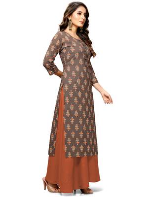 Rajnandini Brown printed cotton ethnic-kurtis 3