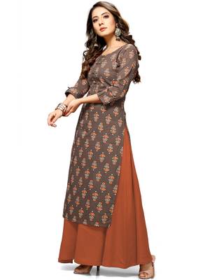 Rajnandini Brown printed cotton ethnic-kurtis 4
