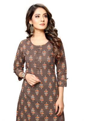 Rajnandini Brown printed cotton ethnic-kurtis 5