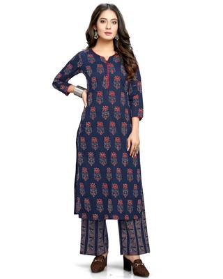 Navy-blue printed cotton ethnic-kurtis 1
