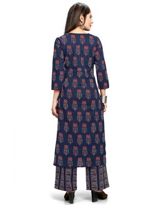 Navy-blue printed cotton ethnic-kurtis 2