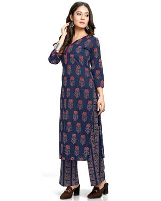 Navy-blue printed cotton ethnic-kurtis 3