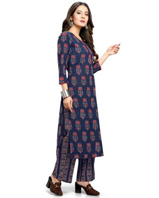 Navy-blue printed cotton ethnic-kurtis 4