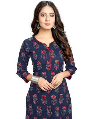 Navy-blue printed cotton ethnic-kurtis 5