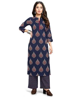 Navy-blue printed cotton ethnic-kurtis 1