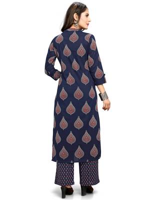 Navy-blue printed cotton ethnic-kurtis 2