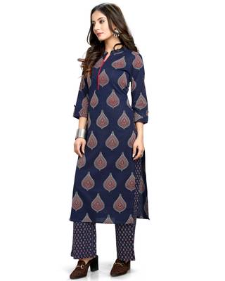 Navy-blue printed cotton ethnic-kurtis 3