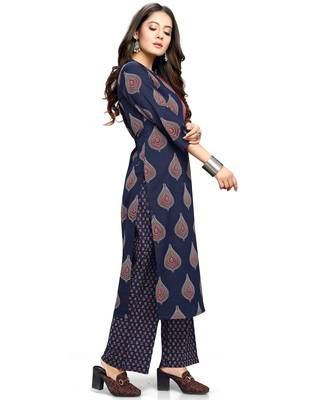 Navy-blue printed cotton ethnic-kurtis 4