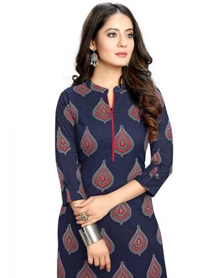 Navy-blue printed cotton ethnic-kurtis 5