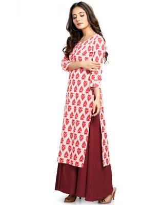 Off-white printed cotton ethnic-kurtis 3