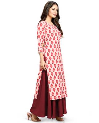 Off-white printed cotton ethnic-kurtis 4