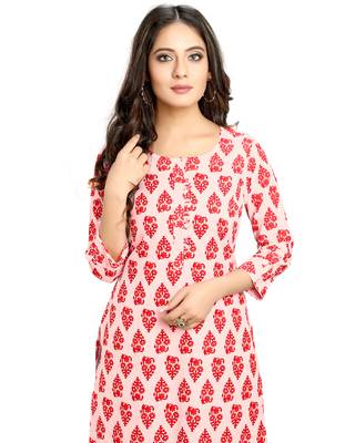 Off-white printed cotton ethnic-kurtis 5