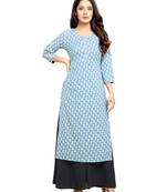 Sky-blue printed cotton ethnic-kurtis