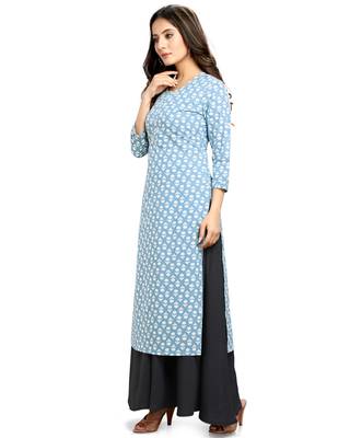 Sky-blue printed cotton ethnic-kurtis 3