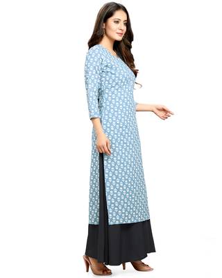 Sky-blue printed cotton ethnic-kurtis 4