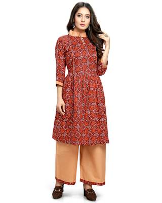 Maroon printed cotton ethnic-kurtis 1