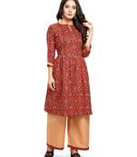 Maroon printed cotton ethnic-kurtis