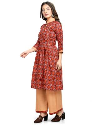 Maroon printed cotton ethnic-kurtis 3
