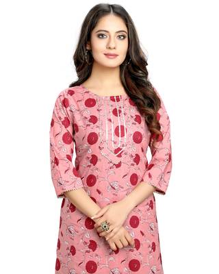 Onion-pink printed cotton ethnic-kurtis 3