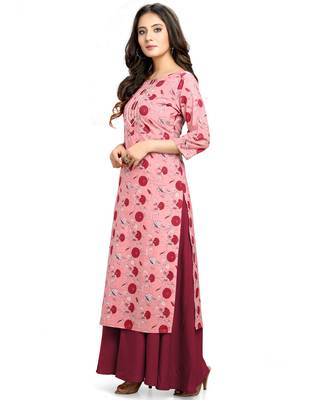 Onion-pink printed cotton ethnic-kurtis 4