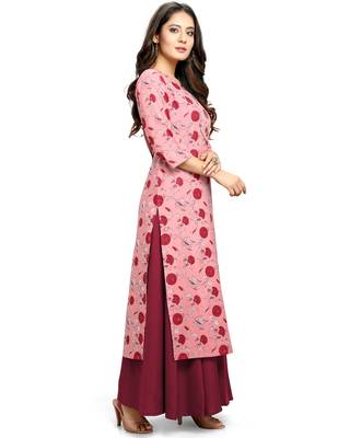 Onion-pink printed cotton ethnic-kurtis 5