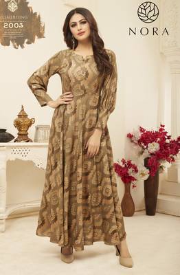 Sajnee Beige Rayon Foil Printed Designer Gown Style Kurti 1