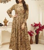 Sajnee Beige Rayon Foil Printed Designer Gown Style Kurti