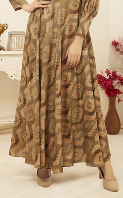 Sajnee Beige Rayon Foil Printed Designer Gown Style Kurti 3