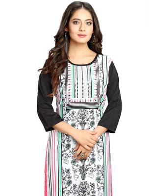 White printed cotton ethnic-kurtis 5
