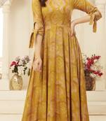 Sajnee Yellow Rayon Foil Printed Designer Gown Style Kurti