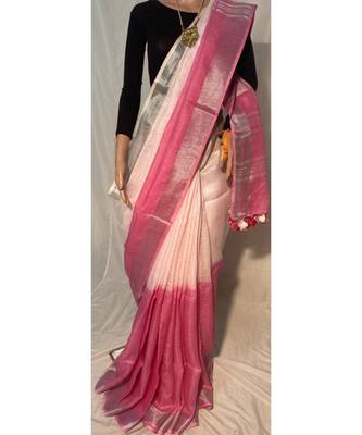 Handwoven multicolor dye linen saree with blouse piece 1