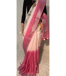Handwoven multicolor dye linen saree with blouse piece