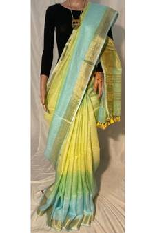 Handwoven multicolor dye linen saree with blouse piece