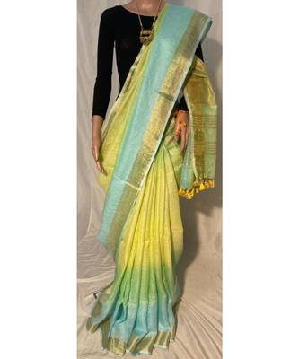 Handwoven multicolor dye linen saree with blouse piece 1