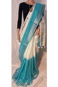Handwoven multicolor dye linen saree with blouse piece