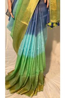 Handwoven multicolor dye linen saree with blouse piece