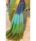 Handwoven multicolor dye linen saree with blouse piece