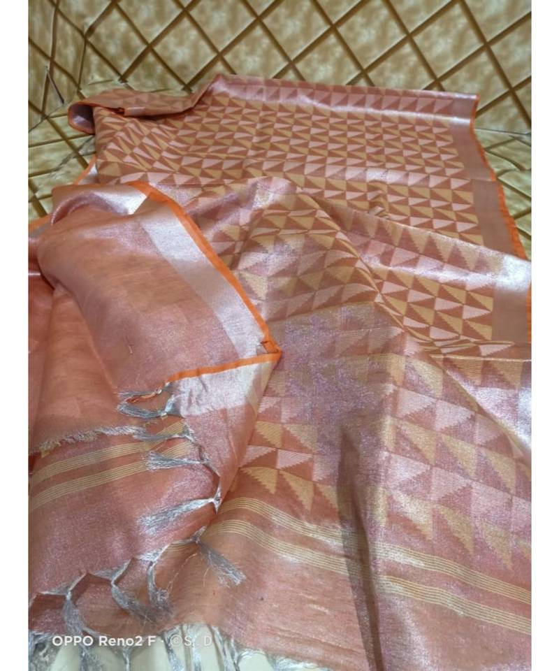 fabric details: Handwoven multicolor dye linen saree with blouse piece