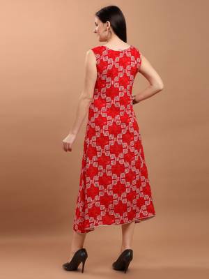 Sajnee Women's Red Printed Rayon High Low Kurta dress 3
