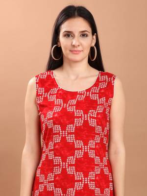 Sajnee Women's Red Printed Rayon High Low Kurta dress 4