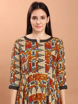 Sajnee Women's Multicolor Printed Rayon Flared Kurta 5