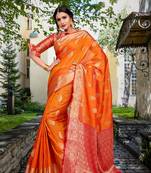 Orange Color Woven Designer Katan Silk  Saree With Blouse Piece