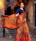 Orange Color Daily Wear Printed Softy Brasso Saree  With Blouse Piece