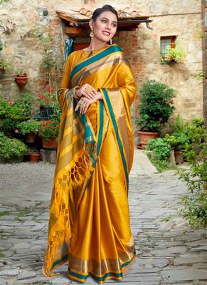 Yellow Color Designer Banarasi Silk Saree With Blouse Piece 1