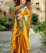 Yellow Color Designer Banarasi Silk Saree With Blouse Piece